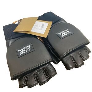 NEW Burberry 3-in-1 Lambskin Leather Gloves Mittens Flap Winter Warm Black Pair